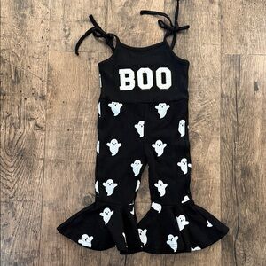Black Halloween Ghost Print Baby Jumpsuit